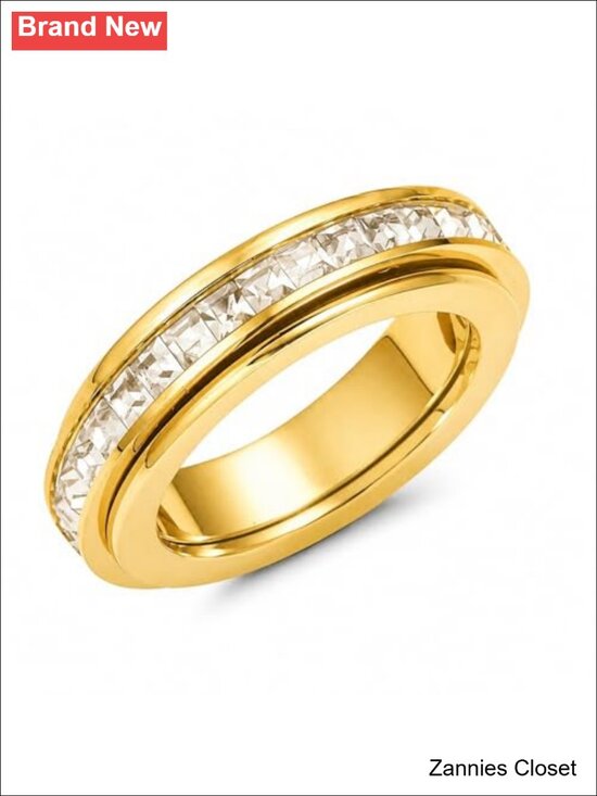 Jewelry - 💍 6mm Titanium Fidget Ring Full Cubic Zirconia Eternity Band Gold Plated